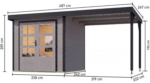 hybridný domček KARIBU JUPITER 3,5D (12383) svetlo sivý / antracit + prístavok 219 cm